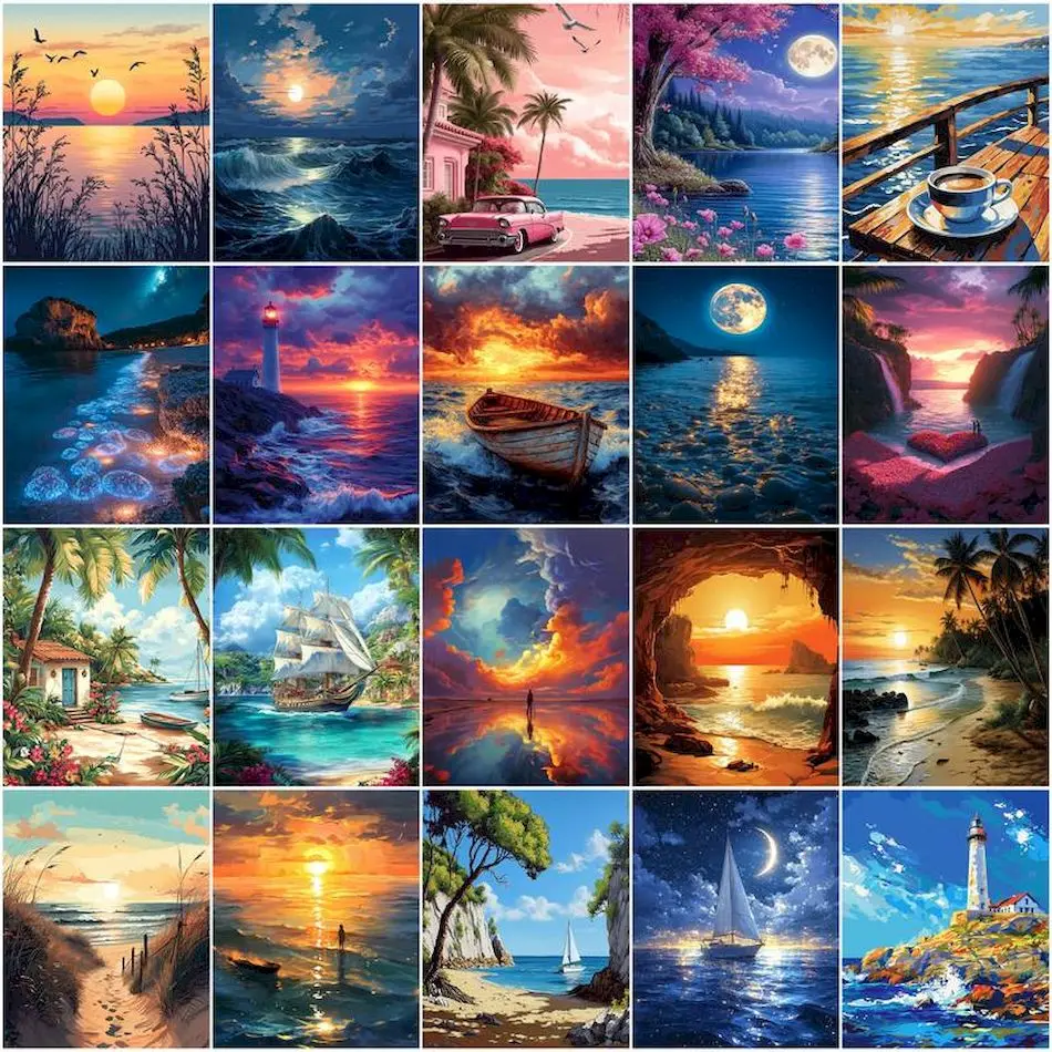 塗り絵、数字で描く絵、海景、数字で描く絵画、画材、水彩画、手 - Photography Design のレビューと価格